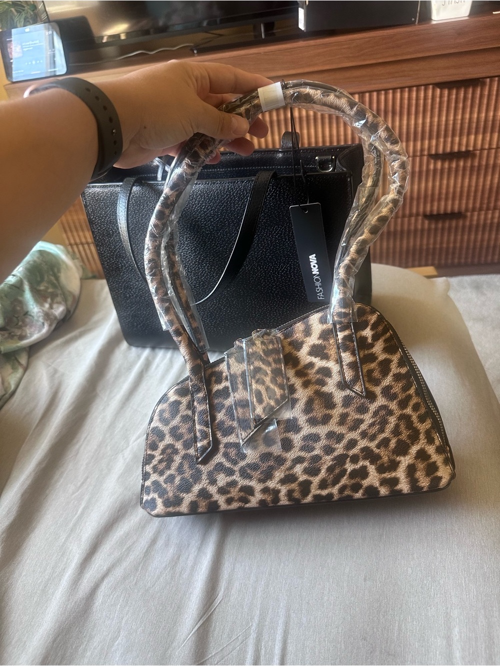 Fashion Nova Leopard Print Mini Dome Satchel - Brown & Black